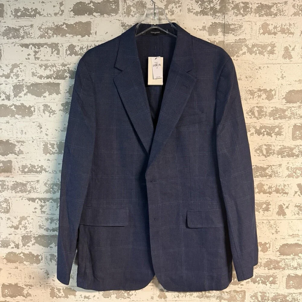 NEW Banana Republic Linen Blend Blue Plaid Blazer Men’s 42R